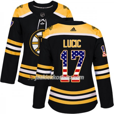 Nainen NHL Boston Bruins Pelipaita Milan Lucic 17 Adidas 2017-2018 Musta USA Flag Fashion Authentic